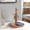 CAMLOT 3 Tiers Wooden Key Holder with Tray,Wood Decorative Organizer in Entryway for Keys, Wallet and Small Stuff, Jewelry Hanging Stand Display on Dresser (Walnut) (3 Tiers) view 2