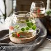 ZWMBYN Glass Fish Bowl Vase with Detachable Wood Base, Betta Fish Tank Clear Glass Round Bubble Bowl Flower Vase, Hydroponic Plant Terrarium Aquarium Goldfish Bowl for Centerpieces Home Office Decor view 1
