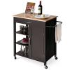 LOKO Kitchen Island with Storage, Rolling Kitchen Cart with Towel Rack, Storage Drawer, and 3-Tier Open Shelves, Kitchen Island on Wheels with Rubber Wood Top, 34.5 x 18.5 x 36.5 Inches (Espresso) view 1