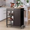 LOKO Kitchen Island with Storage, Rolling Kitchen Cart with Towel Rack, Storage Drawer, and 3-Tier Open Shelves, Kitchen Island on Wheels with Rubber Wood Top, 34.5 x 18.5 x 36.5 Inches (Espresso) view 2