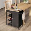 LOKO Kitchen Island with Storage, Rolling Kitchen Cart with Towel Rack, Storage Drawer, and 3-Tier Open Shelves, Kitchen Island on Wheels with Rubber Wood Top, 34.5 x 18.5 x 36.5 Inches (Espresso) view 3