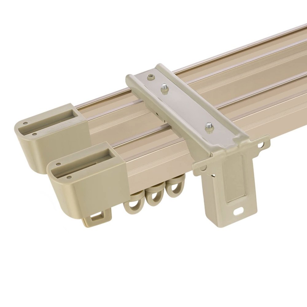 Aluminum Double Curtain Track - Silent Ceiling Track For Curtains - Luxury Curtain Rail Track Wall Mount RV Curtain Rail - With Rails, Pulleys, Brackets, End Caps(Color:Champagne-B,Size:400cm/13.1ft)