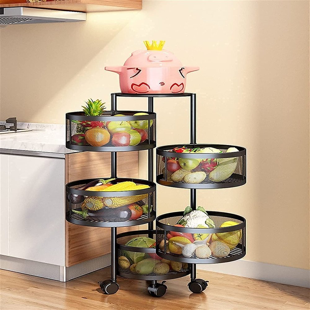 FSunKoFu Rotating Shelf 360 Floor Rotating Shelves, Circular Layered Storage Racks, Kitchen Rotating Vegetable Racks, Floor-Standing Multi-Layer Kitchen Storage Racks, Living Room Kitche