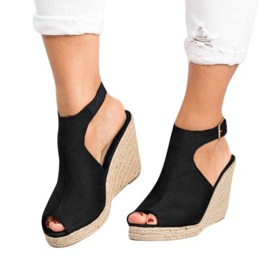 Wedge Sandals for Women, Women's Platform Sandals Buckle Ankle Strap Open Toe Espadrilles Wedge Heels Sandals Wedge Shoes Casual Summer Beach Sandals (A/Black, 9.5)