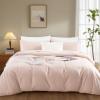 NEXHOME PRO Duvet Cover Set 100% Washed Cotton Full Size Linen Feel Textured Organic Natural 3 Pieces Bedding Set Greyish Light Pink with Zipper Closure and Corner Ties, Breathable(No Comforter) view 2