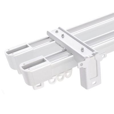 Aluminum Double Curtain Track - Silent Ceiling Track For Curtains - Luxury Curtain Rail Track Wall Mount RV Curtain Rail - With Rails, Pulleys, Brackets, End Caps(Color:White-B,Size:200cm/6.5ft)