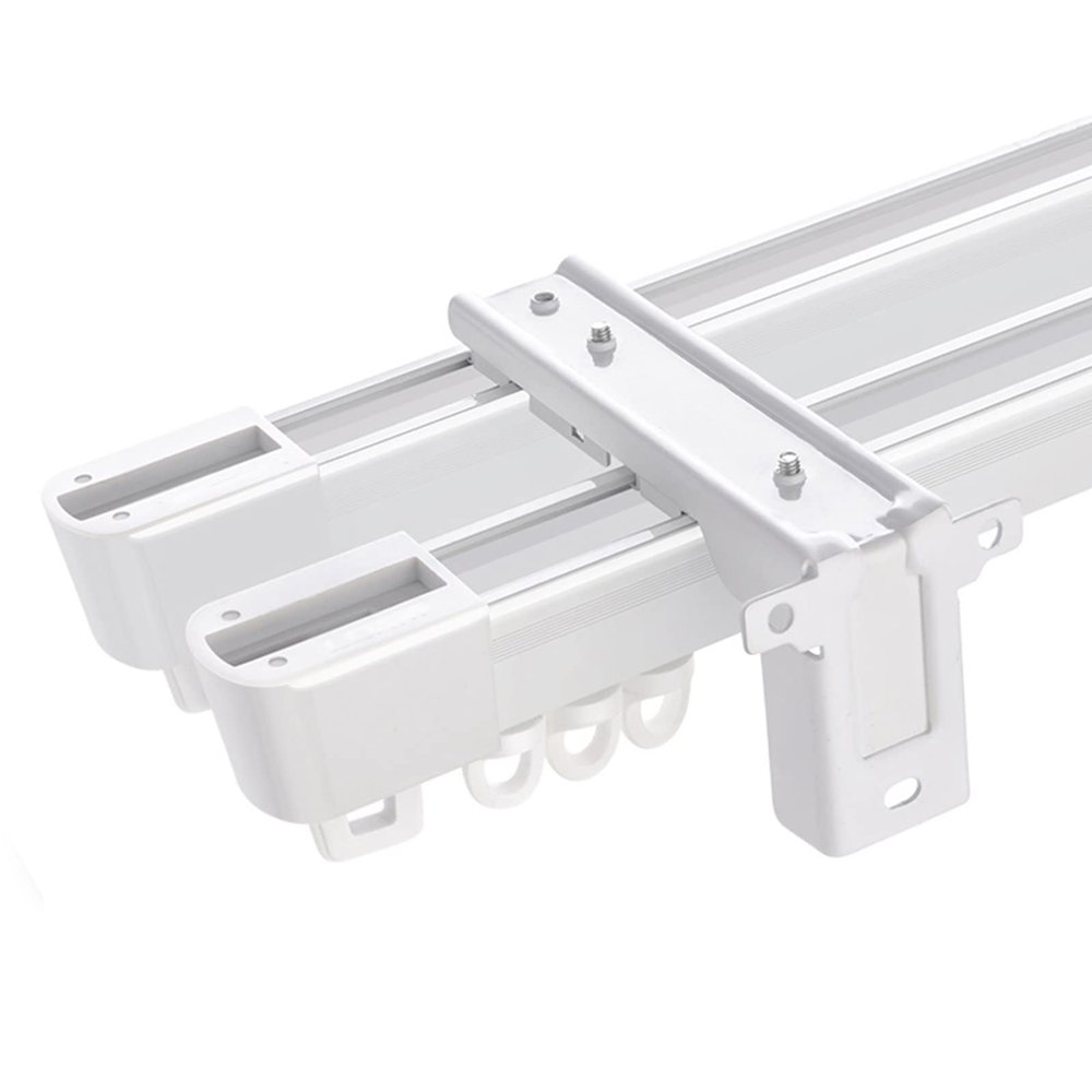 Aluminum Double Curtain Track - Silent Ceiling Track For Curtains - Luxury Curtain Rail Track Wall Mount RV Curtain Rail - With Rails, Pulleys, Brackets, End Caps(Color:White-B,Size:200cm/6.5ft)
