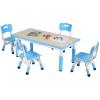 Arlopu Kids Table and 4 Chairs, Height Adjustable Toddler Desk & Chair Set, Anti-Slip Legs, Graffiti Desktop, Children Large Multi-Activity Table with 47.2" x 23.6", Classroom, Homes, Daycares (Blue) view 1