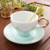 DECRZPB Handmade Ceramic Coffee Mug Cup and Saucer Set Green Pottery Coffee Tea Cup and Saucer Set Plate Oat Milk Mug Wedding Gift view 1