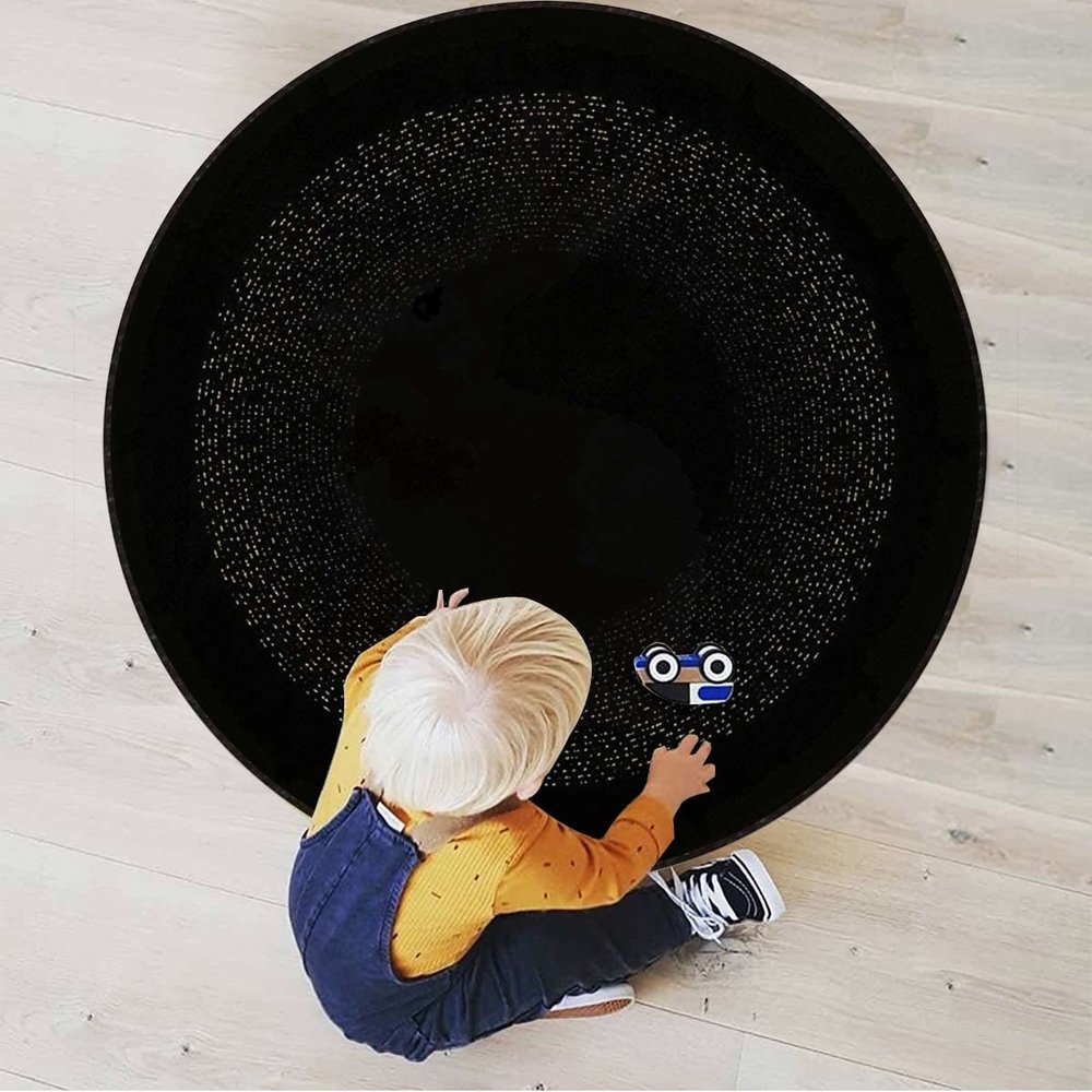 Universe Balance Round Carpet Playmat - Play Learn and Have Fun Safely,Crawling Mat, Educational Soft Rug, Shower/Birthday Gift, Maroon Vintage Frame,Earth Yellow Diameter 60 in