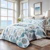 Coastal Bedding King Size Coastal Quilt with 2 Shams, Nautical Beach Comforter Sets Ocean Bedspreads Blue Seahorse Coverlet Summer Bedding, 96''x106'' view 2
