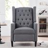 27" Recliner Chair, Wide Manual Wing Chair with Nailhead Trim, Tufted Single Sofa Chair with Solid Wood Legs, Velvet Upholstered Reading Chair Lounge Chair for Living Room Bedroom Office, Grey view 4