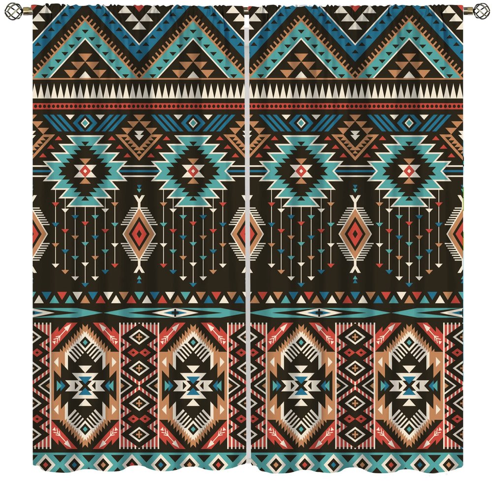 Aztec Curtain,Ethnic Tribe Retro Pattern Printing Bedroom Living Room Kitchen Window Curtain 42x45 Inch
