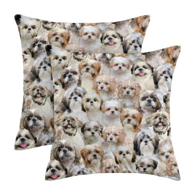 2 Piece Shih Tzu Lover Throw Pillow Cover Cushion Covers, Pet Dog Mom Pillowcases, Cute Puppy Face Print Pillow Case for Sofa Couch Bed Home Decor, Gift for Shih Tzu Mom/Dog Lover/Owner