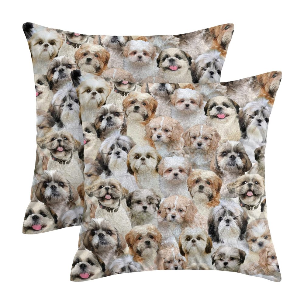 2 Piece Shih Tzu Lover Throw Pillow Cover Cushion Covers, Pet Dog Mom Pillowcases, Cute Puppy Face Print Pillow Case for Sofa Couch Bed Home Decor, Gift for Shih Tzu Mom/Dog Lover/Owner