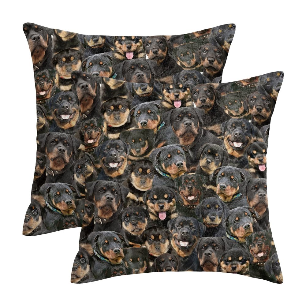2 Piece Rottweiler Throw Pillow Cover Cushion Covers, Funny Dogs Face Print Pillow Cases, Cute Puppy Pillowcase, Gift for Rottweiler Lover/Pet Dog Mom/Dog Hunter