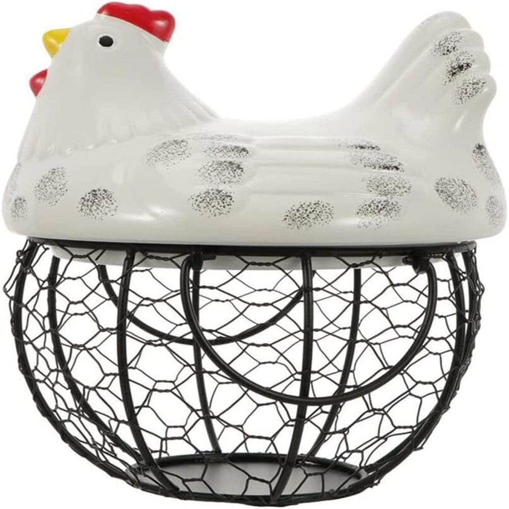 TATSEN Metal Wire Basket with Ceramic Hens Cover Fruit Egg Holder Decorative Kitchen Storage Baskets