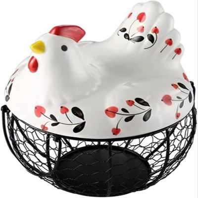 TATSEN Iron Egg Storage Basket Snack Fruit Creative Collection Ceramic Hen Ornaments Decoration Kitchen Accessories