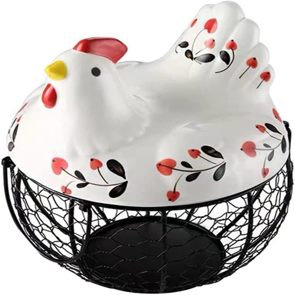 TATSEN Iron Egg Storage Basket Snack Fruit Creative Collection Ceramic Hen Ornaments Decoration Kitchen Accessories