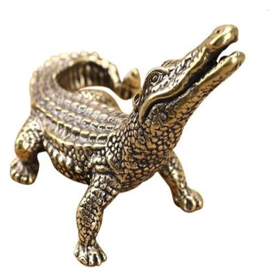ALDEPO Sculpture Tabletop Tea Pets Mini Home Decoration Accessories Sculptures Head Sculpture Copper Crocodile Statue Office Desk Decorations Crafts Pure Brass Animal Feng Shui Figurines