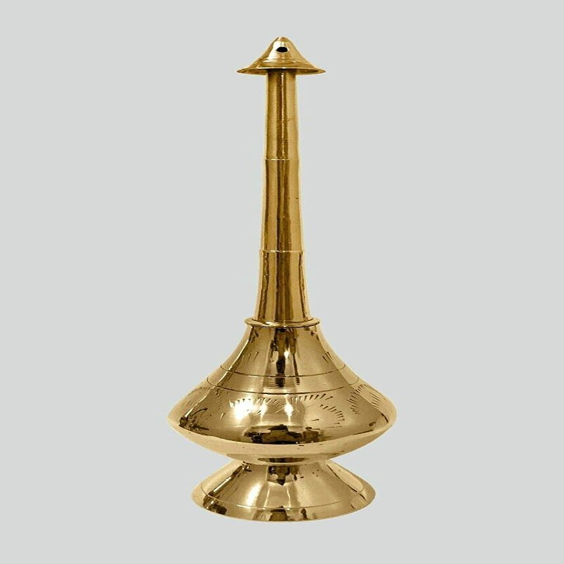 Aashita Creations 9" Inch Brass Gulab Pash Rose Water Holy Water Sprinkler Divine Religious Worship Holy Pot Paneer Sombu