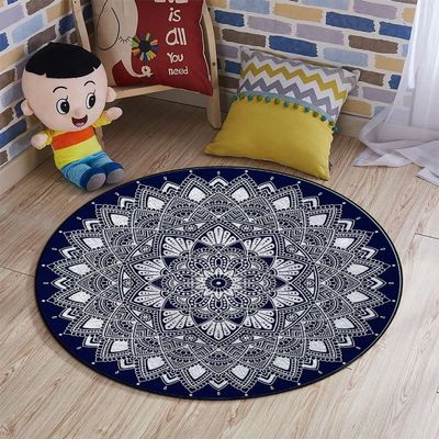 Modern Tribal Office Home Chair Mat Gaming Computer Rolling Chair Mats Round Chair Cushion Non-Slip Low-Pile Hardwood Floor Mats Mandala Exotic Floral Ornament Round,Blue Indigo Diameter 47.2 in