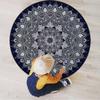 Modern Tribal Office Home Chair Mat Gaming Computer Rolling Chair Mats Round Chair Cushion Non-Slip Low-Pile Hardwood Floor Mats Mandala Exotic Floral Ornament Round,Blue Indigo Diameter 47.2 in view 3