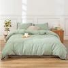 3 Pieces Sage Green Pom Pom Cotton Duvet Cover Set Boho Bedding UO Comforter Cover with 2 Pillowcases, No Filler Included (Sage Green Black Pom Pom, Super King 108" x 108" Inches) view 1