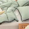 3 Pieces Sage Green Pom Pom Cotton Duvet Cover Set Boho Bedding UO Comforter Cover with 2 Pillowcases, No Filler Included (Sage Green Black Pom Pom, Super King 108" x 108" Inches) view 4