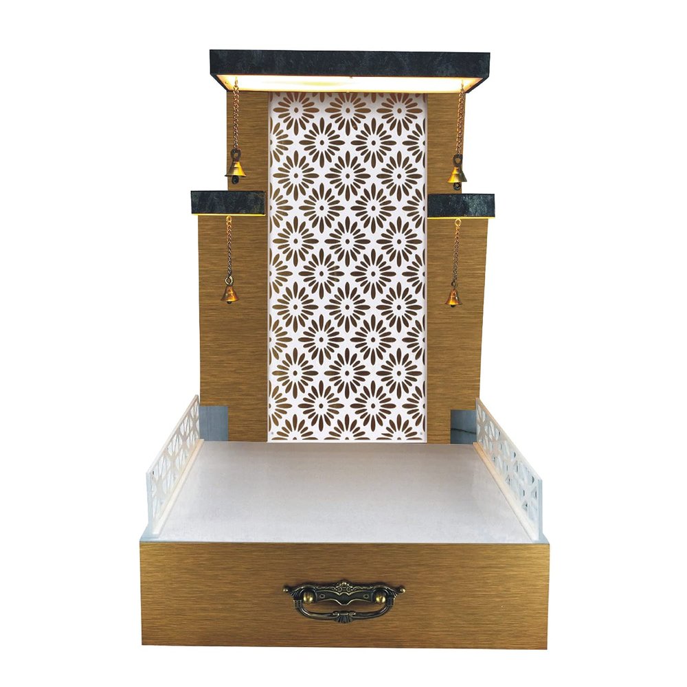 Aakrati Devyom Designer Wooden Mandir for Home/Temple Home/Pooja Mandir with Lights Colour:-Gold mandir002 (HWL 241610)
