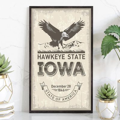 Iowa Emblem Poster, Iowa Symbol Poster Print, Retro Travel State Poster, Home Wall Art, Office Wall Decor, State Art Poster - 18x24