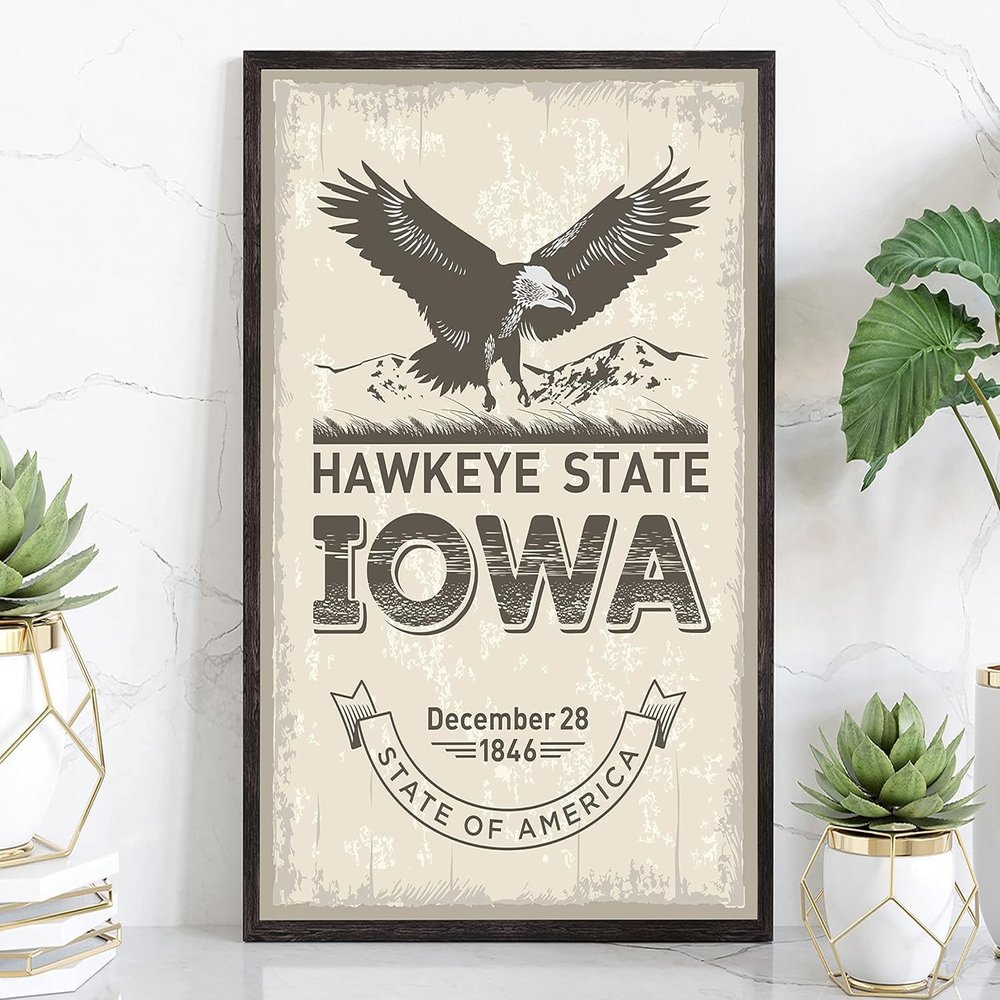 Iowa Emblem Poster, Iowa Symbol Poster Print, Retro Travel State Poster, Home Wall Art, Office Wall Decor, State Art Poster - 18x24
