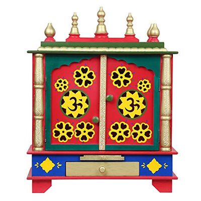 Aakrati Devyom Home Temple, Wooden Temple, Pooja Mandir for Home (Medium-18 X 12 X 24 (WXDXH) inch, Red2)