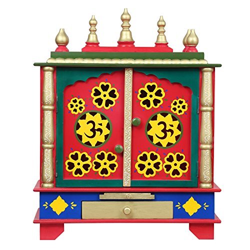 Aakrati Devyom Home Temple, Wooden Temple, Pooja Mandir for Home (Medium-18 X 12 X 24 (WXDXH) inch, Red2)