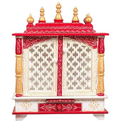 Aakrati Devyom Wooden Temple Pooja Mandir Pooja Mandap Wall Hanging Handmade Rajasthani Multicolor Painted Temple Home & Office Home Temple, Red, Temple, Standard