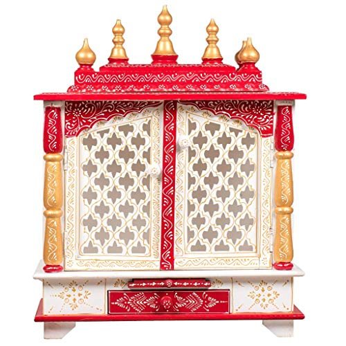 Aakrati Devyom Wooden Temple Pooja Mandir Pooja Mandap Wall Hanging Handmade Rajasthani Multicolor Painted Temple Home & Office Home Temple, Red, Temple, Standard