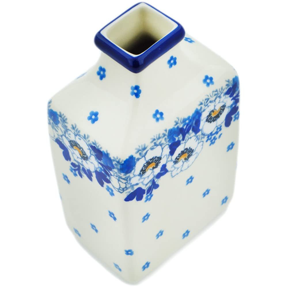 Polmedia Polish Pottery Vase - Blue Spring Pattern Handmade in Boleslawiec Poland by Ceramika Artystyczna + Certificate of Authenticity