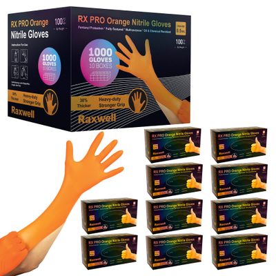 Raxwell Powder-Free Disposable Nitrile Gloves - Diamond-Textured Work Gloves with Grip & Puncture Resistance - Heavy-Duty Tattoo & Painting Hand Protection - Medium, Pack of 1000, Orange, 8.5 mil