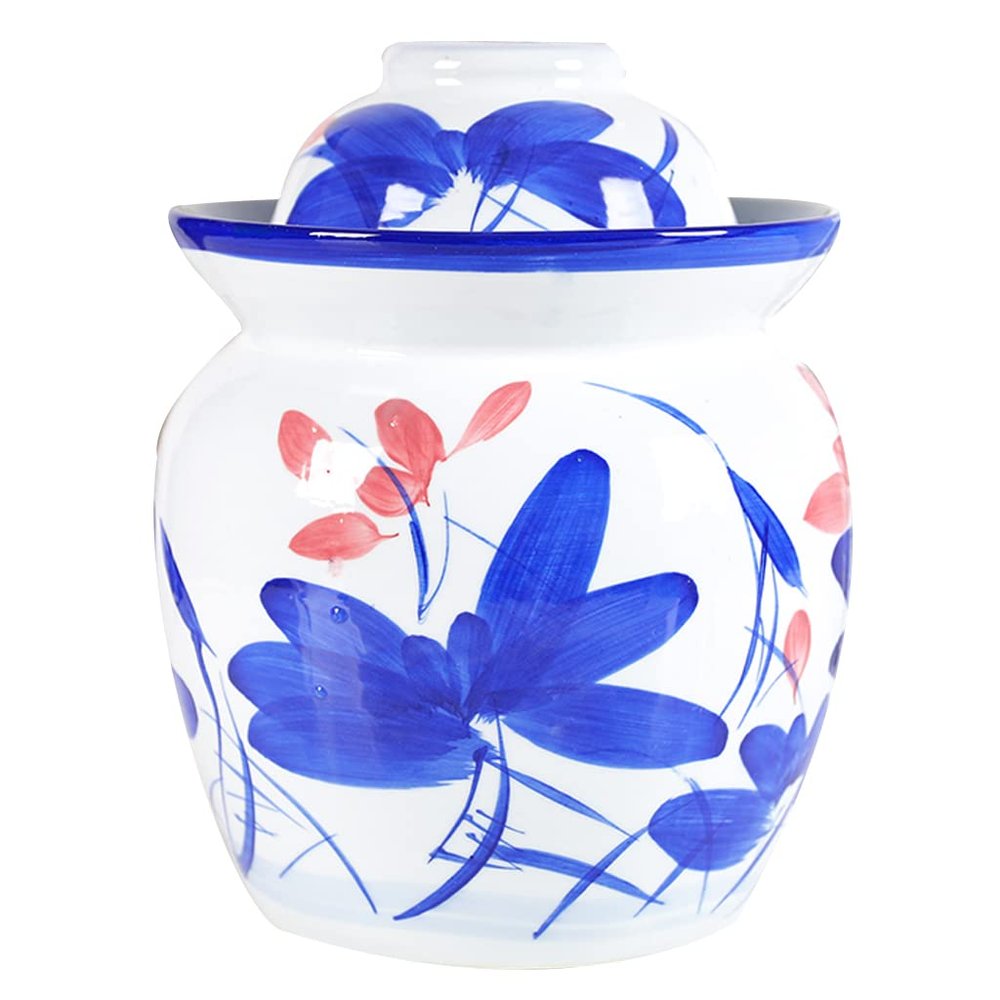 QPZK White Traditional Chinese Porcelain Pickle Jar, Ceramic Fermentation Crock Pickling Pot,Fermenting Jar with Water Seal Airlock Lid Stoneware Fermenter for Kimchi Sau 7KG