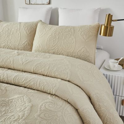 Brandream Twin Size Quilt Set Cotton Beige Paisley Matelasse Bedspread Vintage Quilted Comforter Set 2-Piece