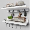 Beskadi 2 Floating Shelves with Hooks, Wall Mounted Coat Rack, Bathroom Shelf with Removable Towel Bar, Hanging Shelves with 9 Hooks, White view 1