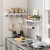 Beskadi 2 Floating Shelves with Hooks, Wall Mounted Coat Rack, Bathroom Shelf with Removable Towel Bar, Hanging Shelves with 9 Hooks, White view 4