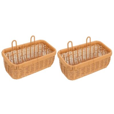 2Pcs Handwoven Wall Hanging Basket for Onion and Garlic Storage Stylish Imitation Rattan Container for Kitchen and Home Decor Lightweight Space-saving Organizer for Fruits and Vegetables