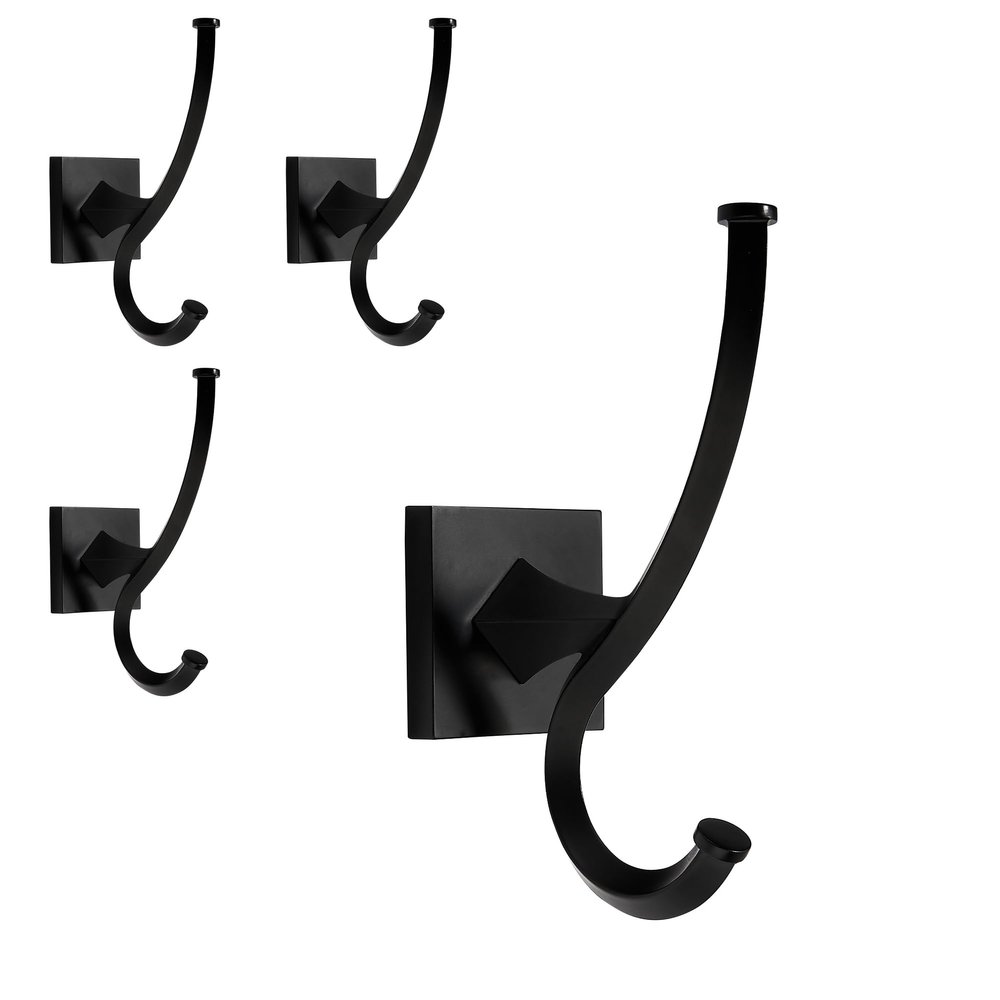 TUNNY 4 Pack Vintage Wall Hooks-Matte Black Coat Hooks Towel Hook for Hanging Heavy Duty Bathroom Hook Hat Hook Double Wall Mounted Coat Hanger