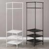 LITFAD Metal Coat Hanger Shelves and Hanging Rail Corner Coat Rack Industrial Hall Floor Standing Hanger - White 3 Layer view 2