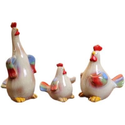 3pcs/Set Creative Rooster Statue Display Ornaments Handmade Glaze Decorations Stand Crafts Rooster Desk Arts Ornament Animal Figurine Gifts Home Decor Ceramic Table Decor
