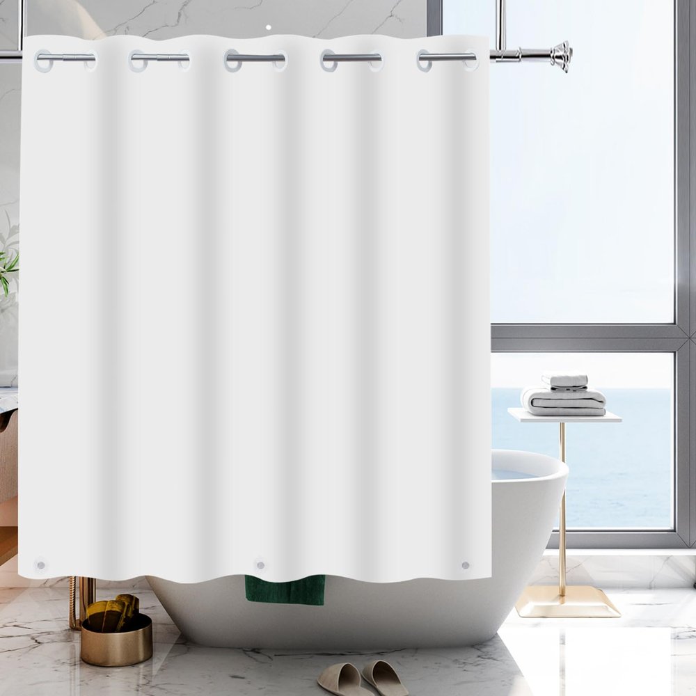 YISURE No Hook White Shower Curtain Liner PEVA Plastic Waterproof Heavy Duty Bathroom Curtain Hook Free Shower Liner 72x74 Inches