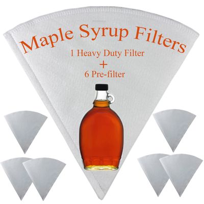 Maple Syrup Filters Set, 7 PCS, 1 Heavy Duty Filter and 6 Pre-filters, Food Grade Material, 1 Quart Capacity and Cone Shape, Stop Tiny Impurity Content