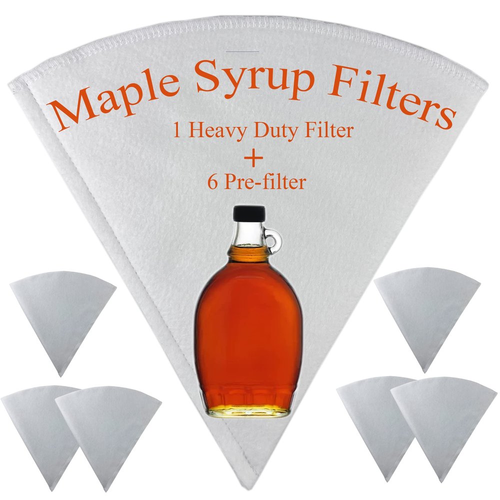 Maple Syrup Filters Set, 7 PCS, 1 Heavy Duty Filter and 6 Pre-filters, Food Grade Material, 1 Quart Capacity and Cone Shape, Stop Tiny Impurity Content