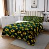 3D Floral Bedspread Quilt Set Twin, Sunflower Quilted For Bedroom Living Room Decor, Yellow Flowers Bedspread, Botanical Flower Print On Black Coverlet Set, Soft Microfiber Quilted Coverlet view 2